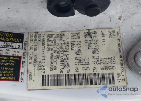 2019 Nissan Frontier S z USA, uszkodzony, nr VIN 1N6BD0CT4KN711237